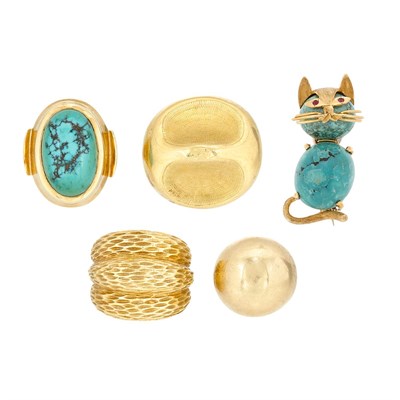 Lot 777 - Group of Gold and Turquoise Jewelry