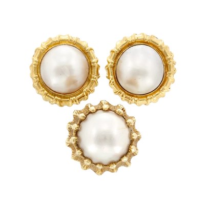 Lot 20 - Pair of Gold and Mabe Pearl Earrings and Ring