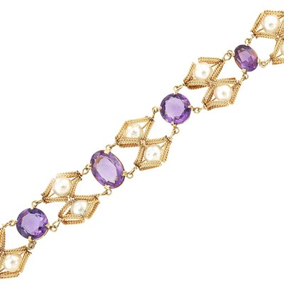 Lot 799 - Gold, Amethyst and Cultured Pearl Bracelet
