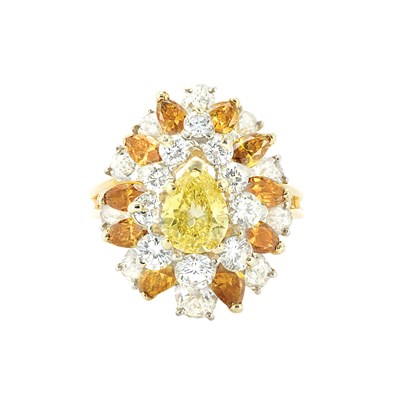 Lot 971 - Gold, Platinum, Fancy Intense Yellow, Fancy Colored Diamond and Diamond Ring, Oscar Heyman Bros.