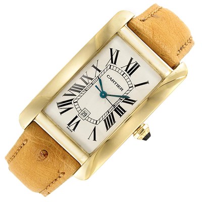 Lot 537 - Gentleman's Gold 'Tank Americaine' Wristwatch, Cartier