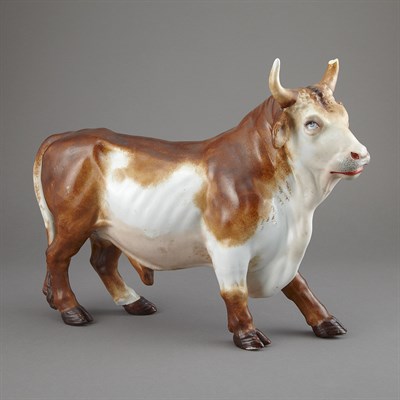 Lot 292 - Meissen Style Porcelain Figure of a Bull In a...