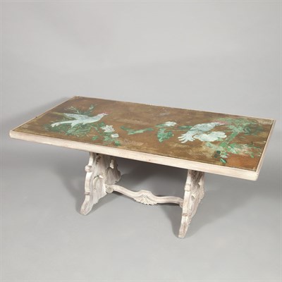 Lot 187 - Reverse Glass Painted and Wood Low Table...