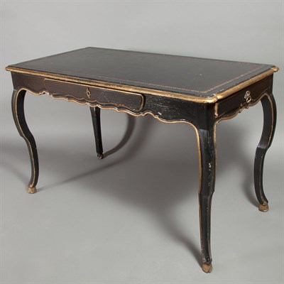 Lot 383 - Louis XV Style Black Painted Bureau Plat...