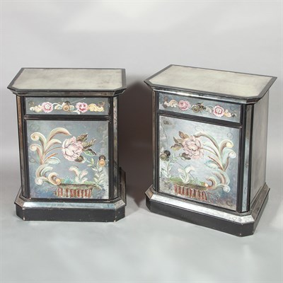 Lot 289 - Pair of Floral Decorated Mirrored Side...