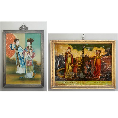 Lot 220 - Pair of Framed Chinese Reverse Glass Paintings...