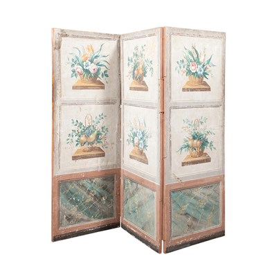 Lot 266 - French Painted Wallpaper Three-Panel Screen...