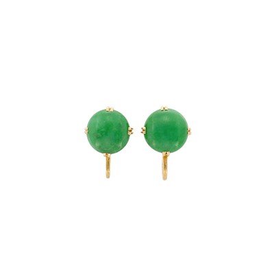 Lot 775 - Pair of Gold and Jade Earclips