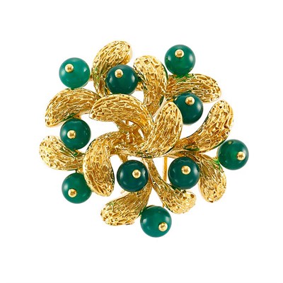 Lot 945 - Gold and Dyed Green Chalcedony Clip-Brooch, Van Cleef & Arpels, France