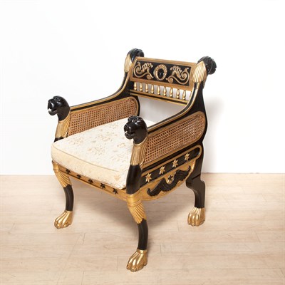 Lot 221 - Egyptian Revival Style Black and Gold Painted...