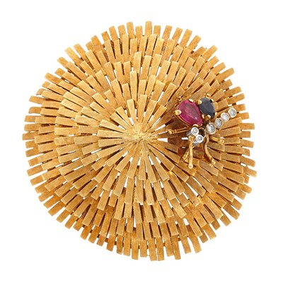 Lot 318 - Gold, Diamond, Ruby and Sapphire Brooch