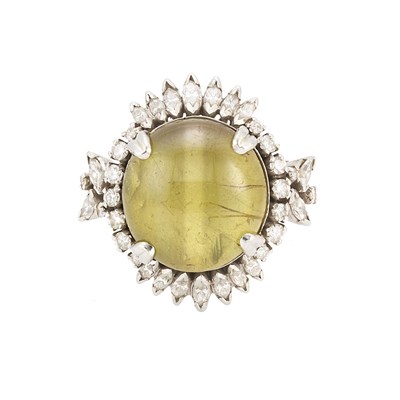 Lot 714 - Platinum, Cat's Eye and Diamond Ring