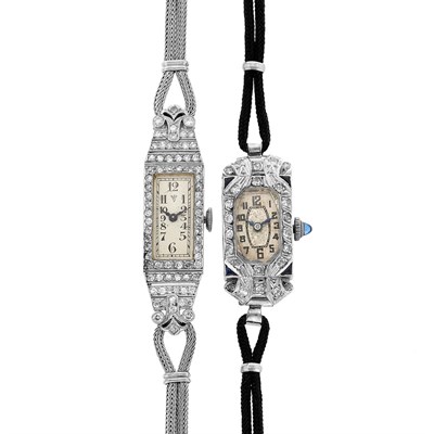 Lot 409 - Platinum and Diamond Wristwatch, Black, Starr & Frost, Vacheron & Constantin, and Diamond And Synthetic Sapphire Wristwatch