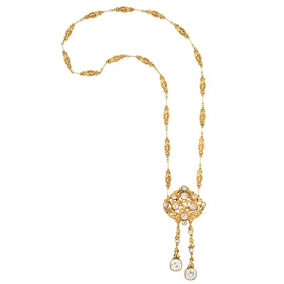 Lot 281 - Arts and Crafts Gold and Diamond Pendant-Brooch Necklace