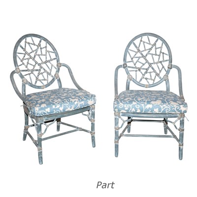 Lot 159 - Set of Six Blue Painted Faux Bamboo Chairs