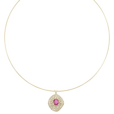 Lot 869 - Gold Wire Necklace with Ruby and Diamond Ballerina Pendant
