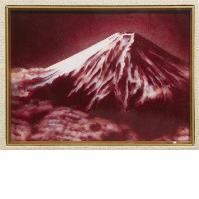 Lot 158 - Framed Japanese Enamel Plaque Depicting Mount...
