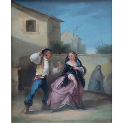 Lot 13 - Spanish School 19th Century Couple Courting,...