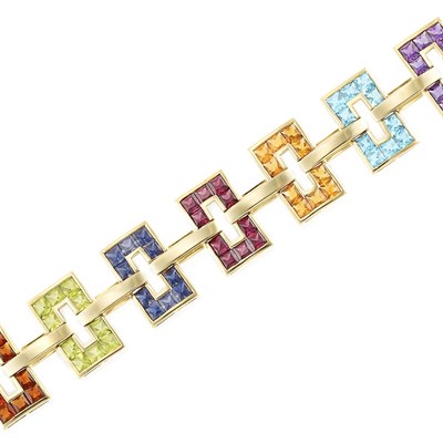 Lot 797 - Gold and Gem-Set Link Bracelet
