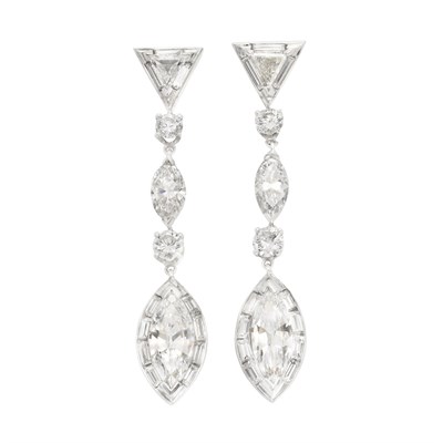 Lot 552 - Pair of Platinum and Diamond Pendant-Earclips
