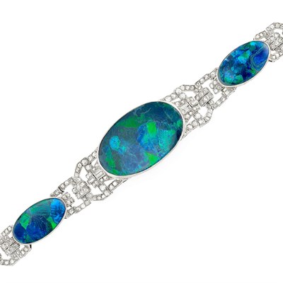 Lot 244 - Platinum, Black Opal and Diamond Bracelet