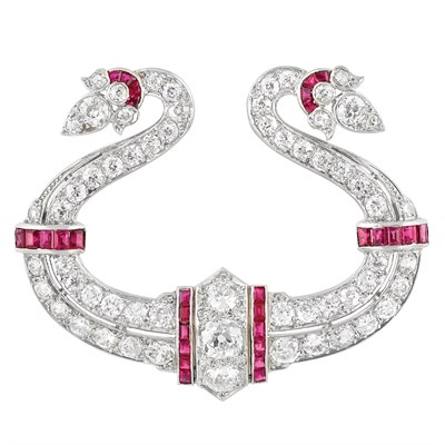 Lot 399 - Platinum, Diamond and Ruby Brooch