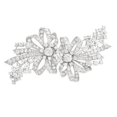 Lot 498 - Platinum and Diamond Double Clip-Brooch
