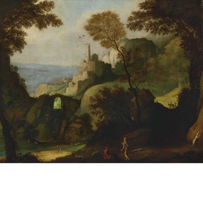 Lot 5 - Manner of Paul Bril Figures in a Mountainous...