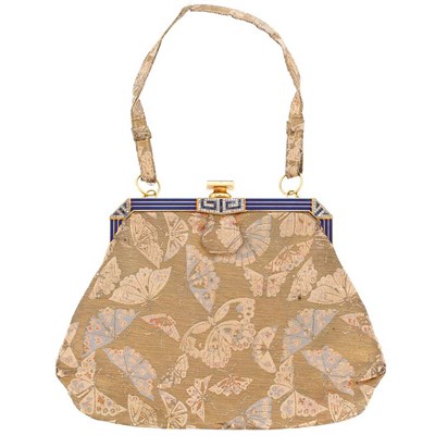 Lot 235 - Art Deco Gold, Platinum, Lapis, Blue Enamel, Diamond, Sapphire and Fabric Evening Purse, France