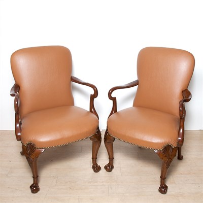 Lot 476 - Pair of Georgian Style Mahogany Armchairs
