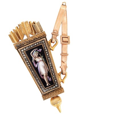 Lot 72 - Antique Gold, Enamel and Diamond Pendant-Watch