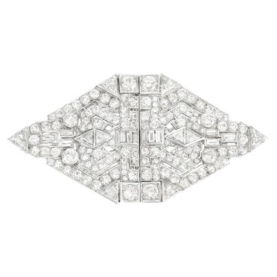 Lot 592 - Art Deco Platinum and Diamond Double Clip-Brooch