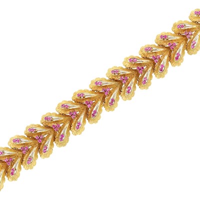 Lot 317 - Gold and Ruby Leaf Bracelet, Cartier