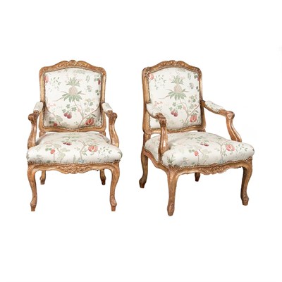 Lot 267 - Pair of Early Louis XV Gilt-Wood Fauteuils a...
