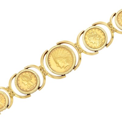 Lot 353 - Gold and U.S. Gold Coin Bracelet