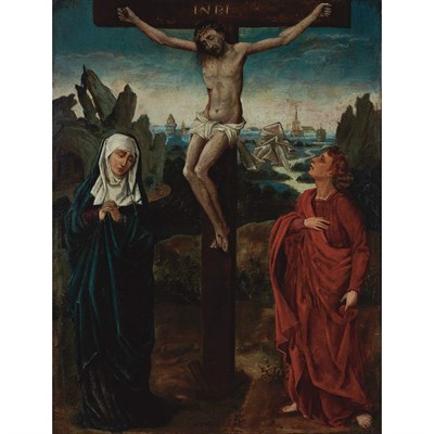 Lot 1 - School of Joachim Patinir Crucifixion with the...