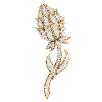 Lot 351 - Gold, Platinum and Diamond Flower Clip-Brooch, Van Cleef & Arpels