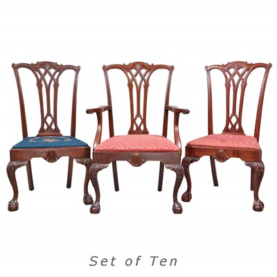 Lot 155 - Assembled Set of Ten Chippendale Style...