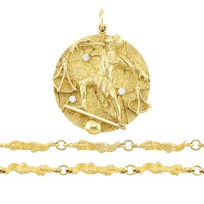Lot 949 - Gold and Diamond Pendant, Tiffany & Co., with Nugget Gold Chain Necklace