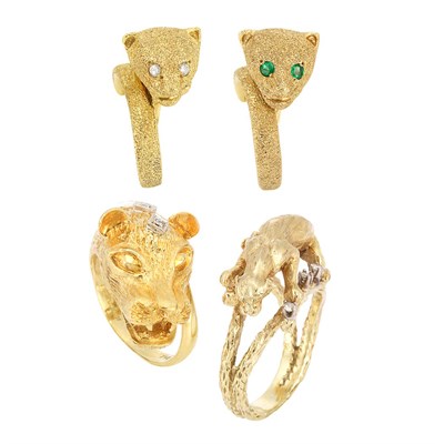 Lot 359 - Four Gold Cat Rings