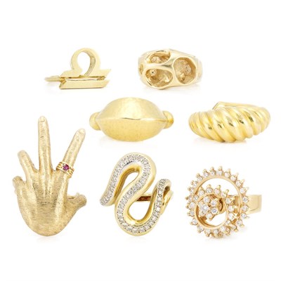 Lot 130 - Seven Gold and Diamond Rings
