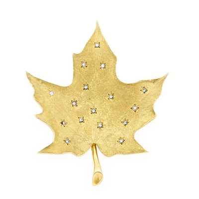 Lot 37 - Gold and Diamond Leaf Clip-Brooch