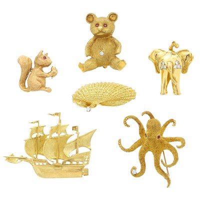Lot 617 - Six Gold and Diamond Pins