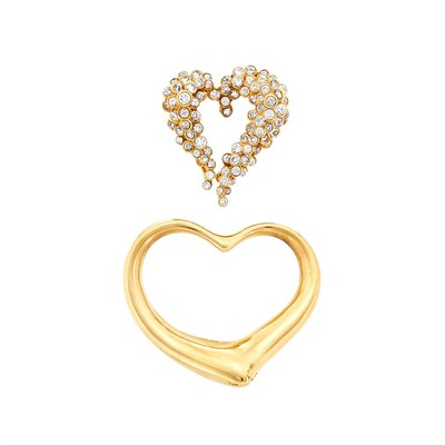 Lot 672 - Gold Heart Pendant, Tiffany & Co., Elsa Peretti, and Diamond Heart Pin