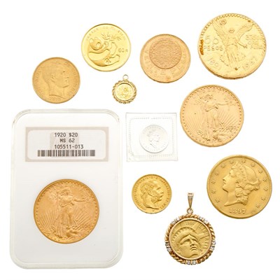 Lot 355 - Group of Gold Coins, Two Pendants and Platinum Coin