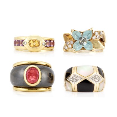 Lot 607 - Sixteen Gold, Silver, Gem-Set, Hardstone and Diamond Rings