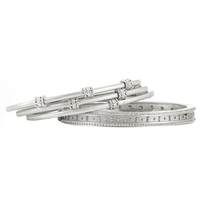 Lot 159 - Four White Gold and Diamond Bangle Bracelets