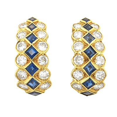 Lot 876 - Pair of Gold, Diamond and Sapphire Half-Hoop Earclips