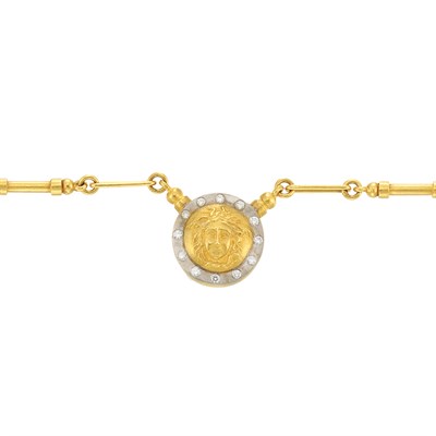 Lot 760 - High Karat Gold and Diamond Medallion Pendant-Necklace
