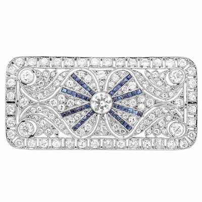 Lot 240 - Art Deco Platinum, Diamond and Synthetic Sapphire Brooch